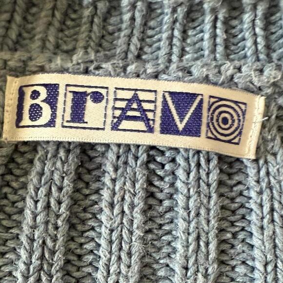 Bravo Blue Gray Cable Knit Deep V-Neck Sweater – Size S - Picture 6 of 7